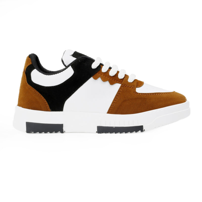 men’s casual streetwear sneakers – tan, black & white